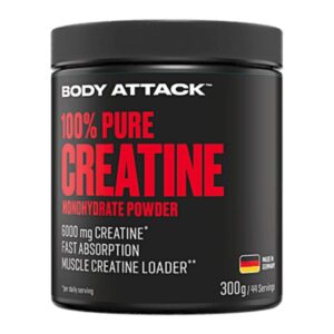 کراتین بادی اتک 300 گرمی, BODY ATTACK 100% PURE CREATINE, کراتین مونوهیدرات بادی اتک, کراتین بدنسازی اصل, افزایش قدرت عضلانی, مکمل کراتین حجم, کراتین 100 درصد خالص, creatine body attack, مکمل افزایش توان, کراتین خارجی اصل, مکمل بدنسازی حرفه‌ای